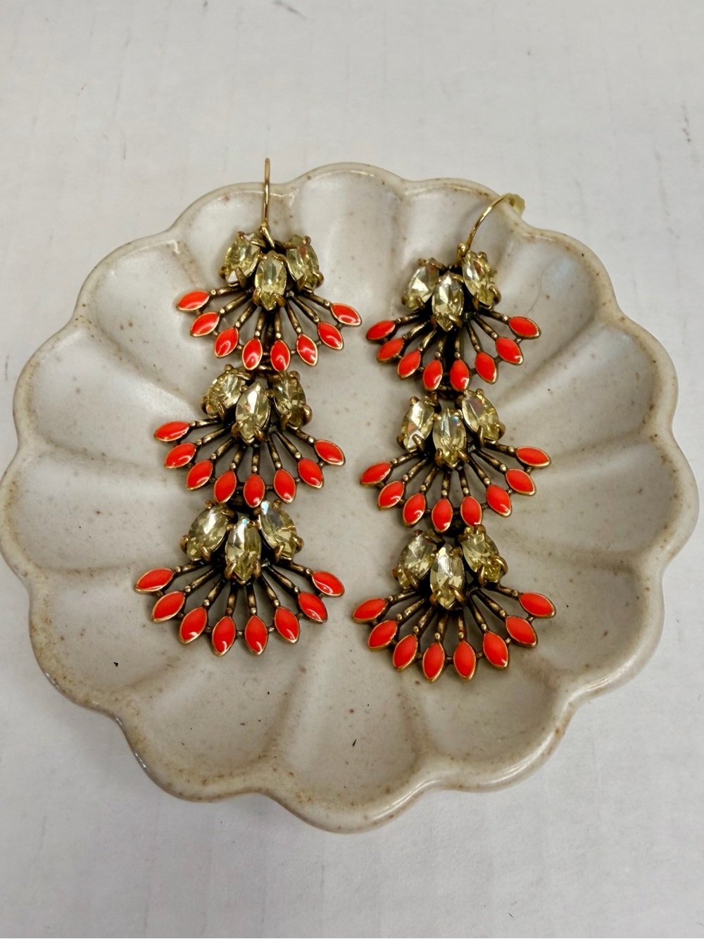 Stella & Dot Coral Cay Convertible Fringe Fan Gold Tone 2.75" Dangle Earrings